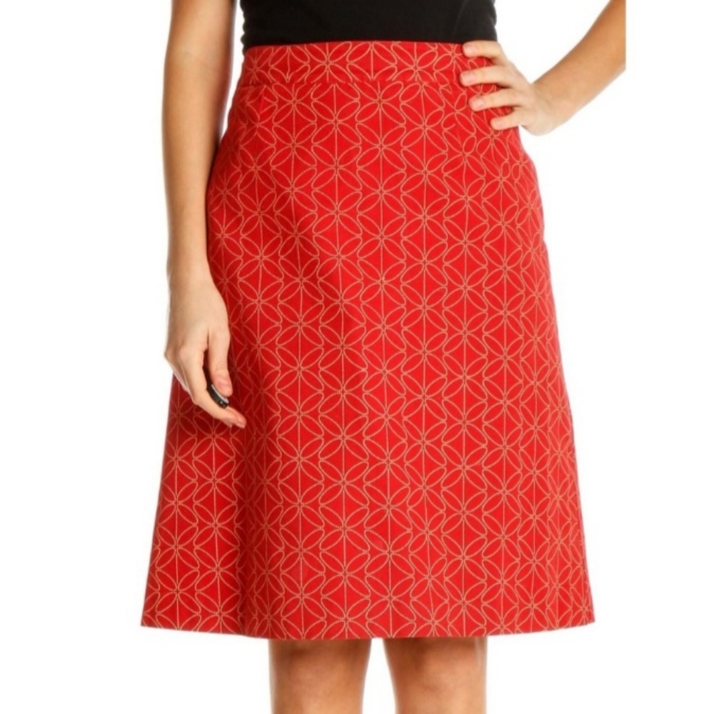 Boden A-Line Cotton Geometric Print Skirt Women's Sz 10 Brick Red